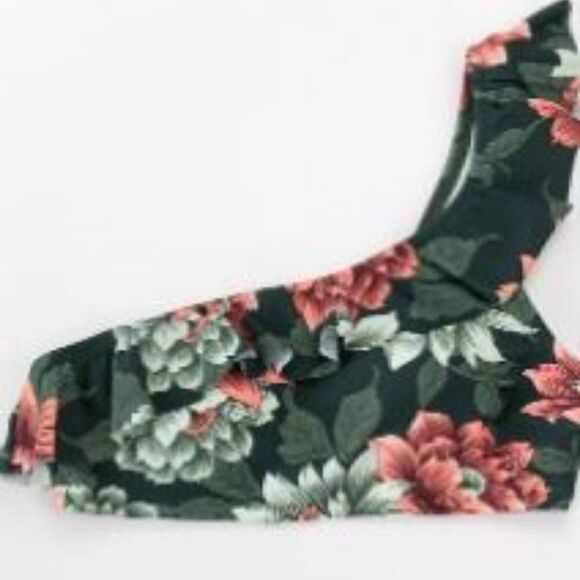 Cupshe Other - Dark Green floral one shoulder ruffle bikini top by Cupshe size small